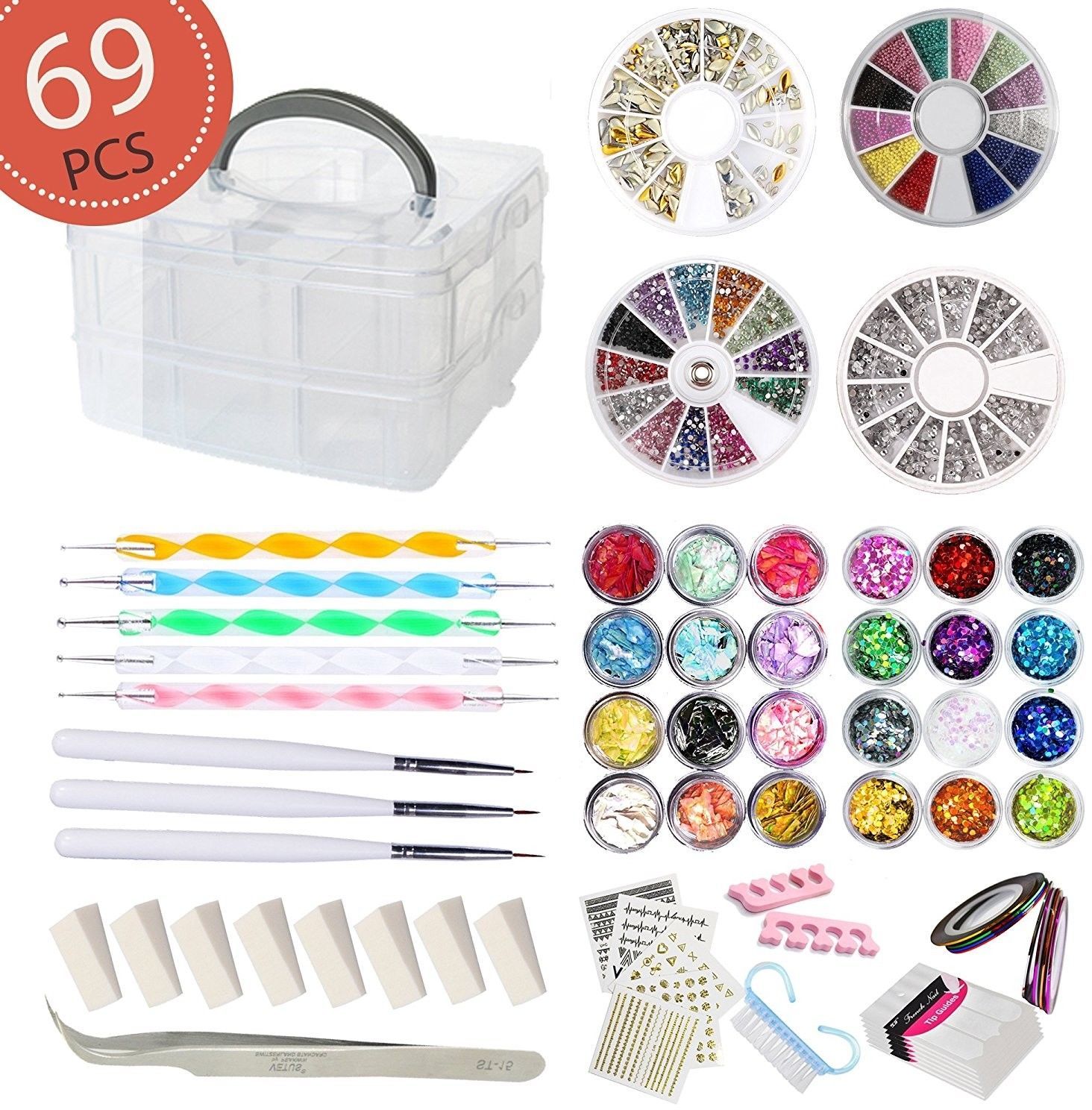 Aifaifa 69PCS DIY Nail Art Tools Decoration Manicure Kit, Glitter Nail Nail