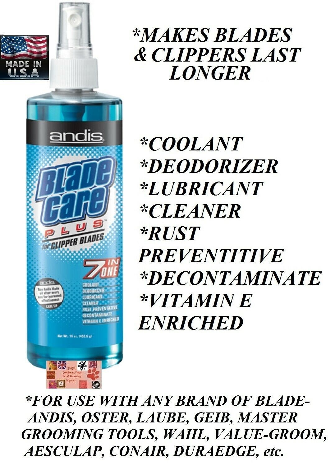 ANDIS 7 in 1 CLIPPER BLADE CARE PLUS Spray Cleaner,Cooling,Lube*FOR AG,BG,A5,76