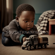 African-American toddler boy with train, #3 OF 4 in this collection - $1.99