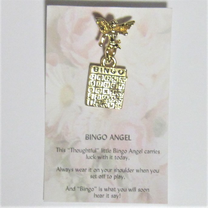 Bingo Angel Pin brooch hatpin lapel Gold Crystal Bingo Card Brooches & Pins
