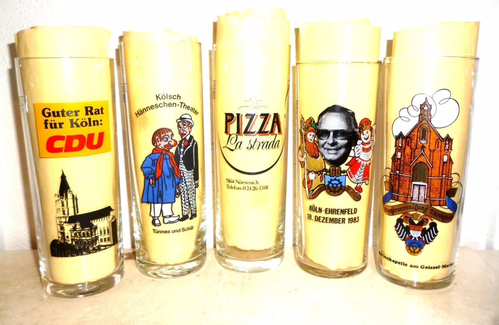 5 Sester Kolsch Cologne Varieties German Beer Glasses - Germany