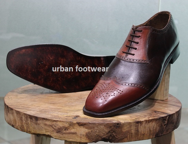 Mens New Handmade Brown Shoes Unique Brogue Two Tone Leather Formal Dress Boots