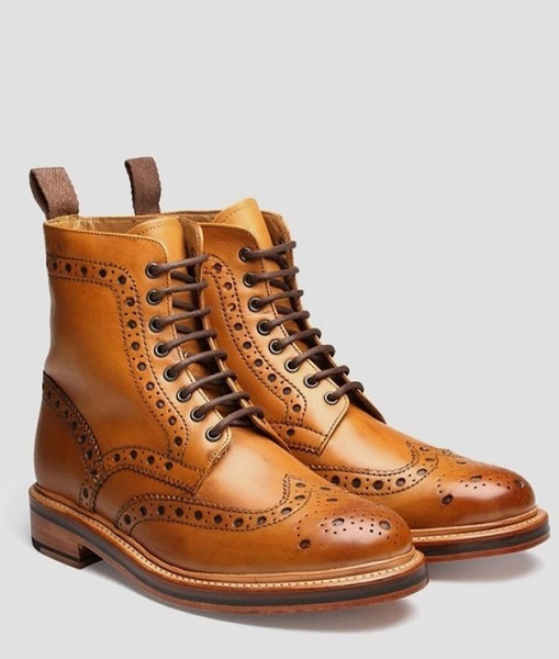 Mens Handmade Tan Brown Oxfords Wingtip Brogue Formal Wear Boot, Ankle Boot