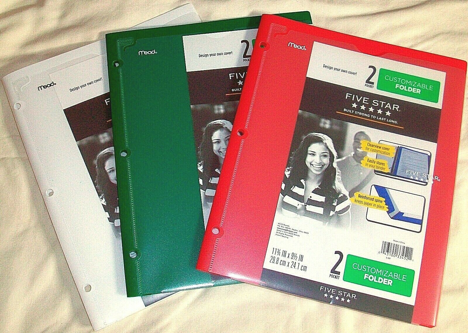 3 Lot MEAD Plastic Customizable Clearview Cover 2 POCKET FOLDER 3 Hole