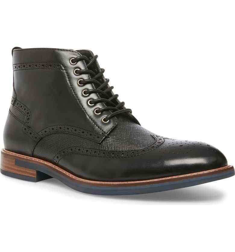 Wing Tip Black Tone Genuine Classic Casual High Ankle Leather Lace Up Men Boots