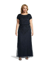 Adrianna Papell Long Beaded Blouson Dress in Midnight Black     20 - $246.51