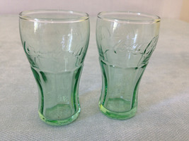  Two  Coca - Cola Mini Green Glasses 2.5oz 3&quot; tall Souvenirs Shot glasses - $15.29