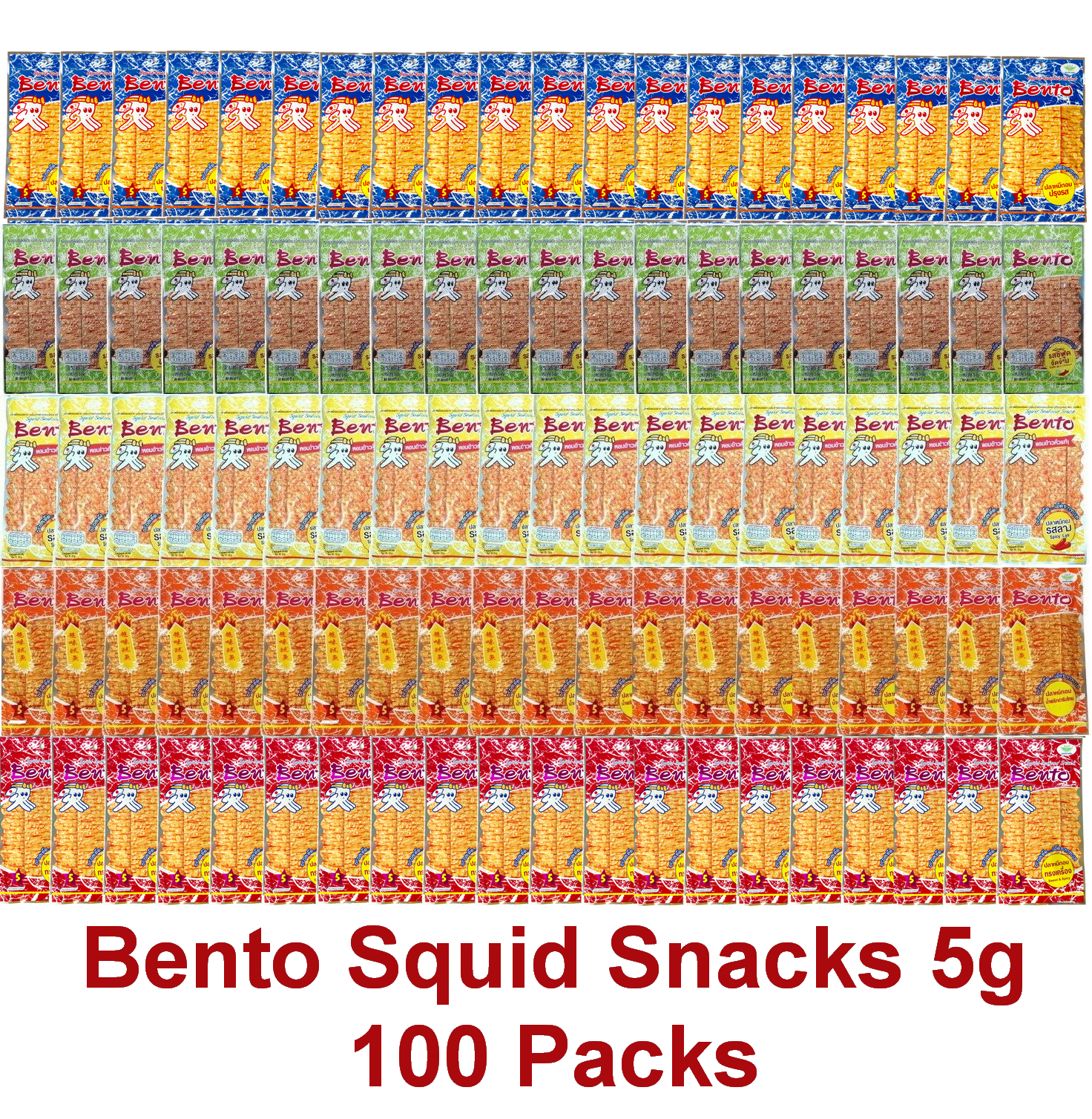 100 Pcs x 5g BENTO THAI SQUID SEAFOOD SNACK DELICIOUS SWEET SPICY SAUCE Flavour
