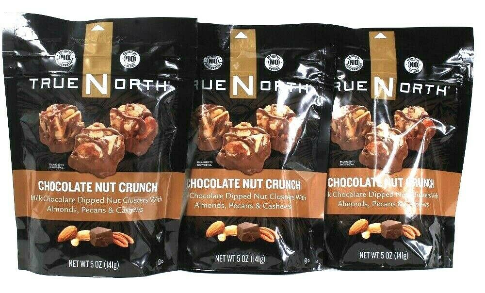 3 Bags True North 5 Oz Chocolate Nut Crunch Milk Chocolate Dipped Nut