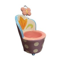 AVON Ceramic Tealight Candle Holder Chair Style Pink Butterfly White Polka Dot - $19.80