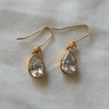 DAINTY Crystal Drop Earrings LIA SOPHIA Drop Teardrop Gold Tone Prom Wed... - $18.99