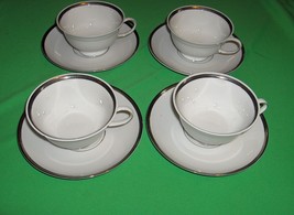 4 Rosenthal Nobility China Cup Sets Germany White Platinum Silver Band - $44.55