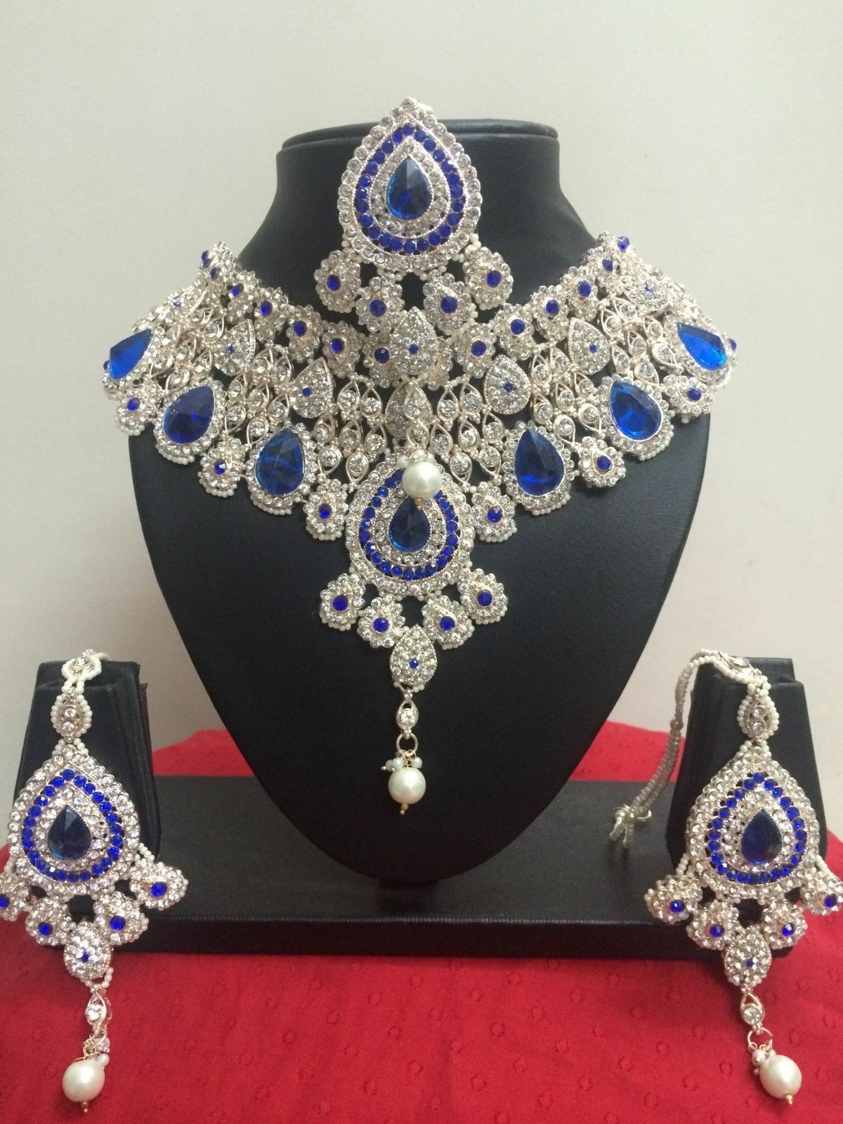 Indisch Hochzeit Braut Frau Modeschmuck Halskette Ohrring Rose Gold Schmuck Set