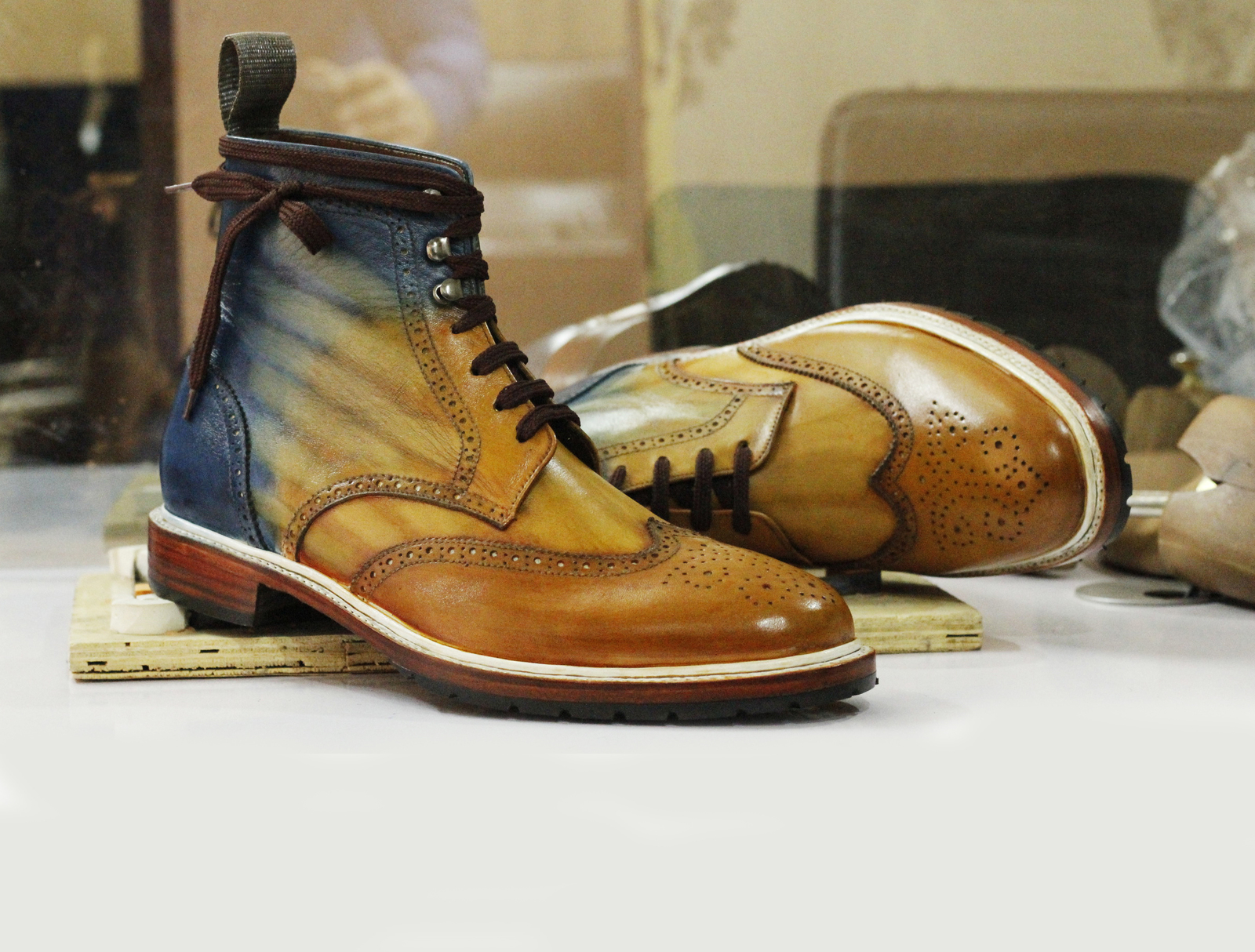 2 tone leather boots