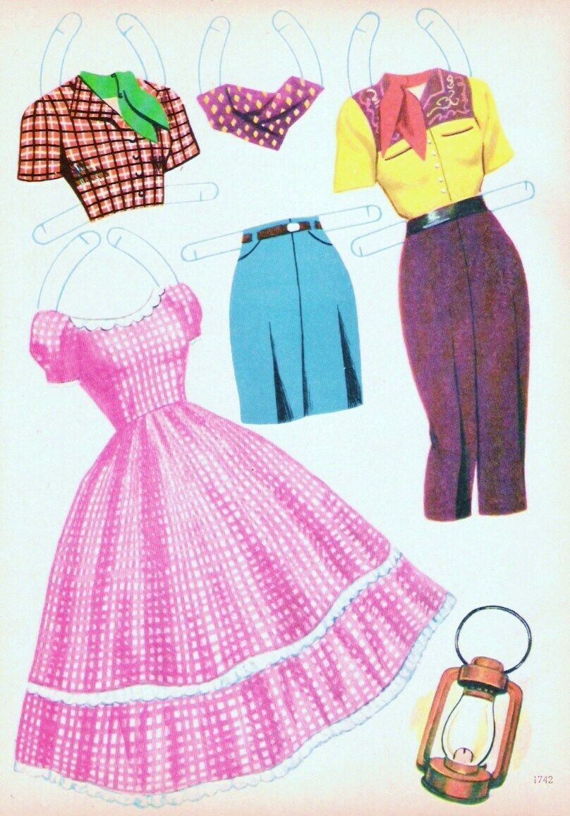 VINTAGE UNCUT 1950s TEXAS ROSE/WESTERN PAPER DOLLS~6 PAGES CLOTHES~#1 REPRODUCTI 