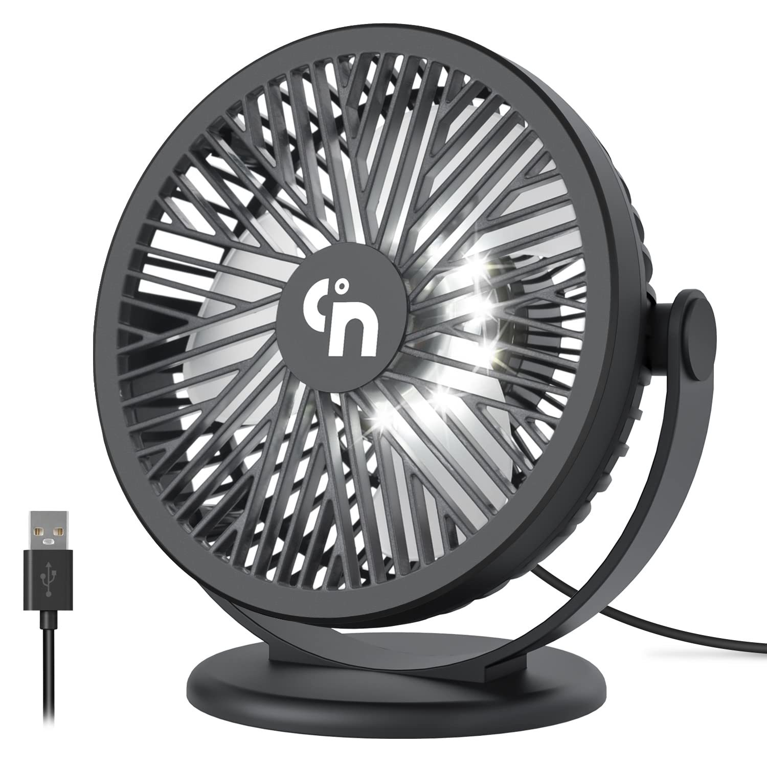 Primary image for Usb Desk Fan With Led Night Lights,3 Speeds Desktop Fan,360Rotation Strong Wind 
