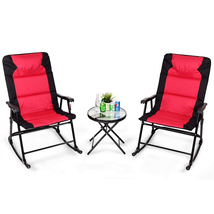 3 Pieces Outdoor Folding Rocking Chair Table Set with Cushion image 3