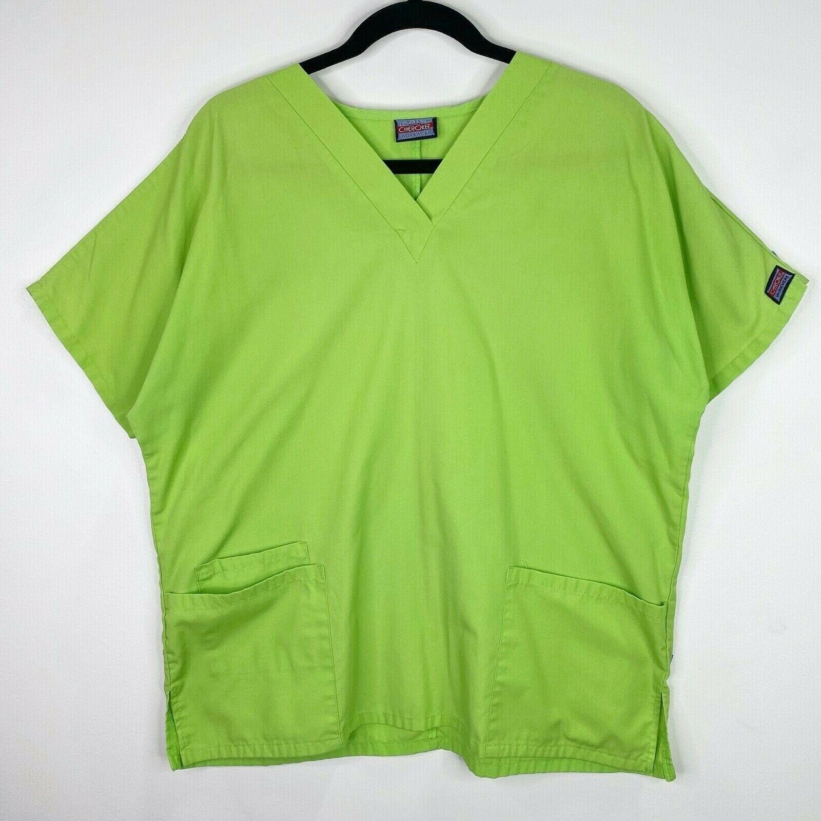 Cherokee Workwear Solid Lime Green Scrub Top Shirt Size Medium Tops