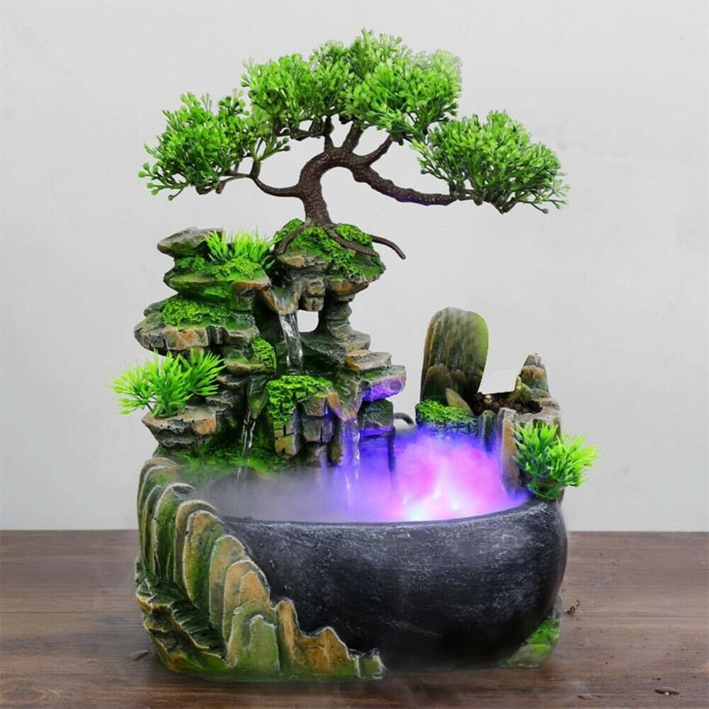Simulation Resin Rockery Fake Tree Feng Shui Waterfall Humidifier Decoration