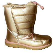 Lands End Youth Sz 6 Snow Flurry Insulated Winter Boots Gold Pink Quilted 512385 - $22.65