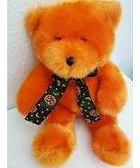Aurora Halloween Bear Orange Plush Stuffed Animal Pumpkin Bow Tinsel Fur  - $29.68
