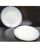 2 Corelle Amtrak Luncheon Plates Set Corning Blue Band Logo Restaurant W... - $49.17