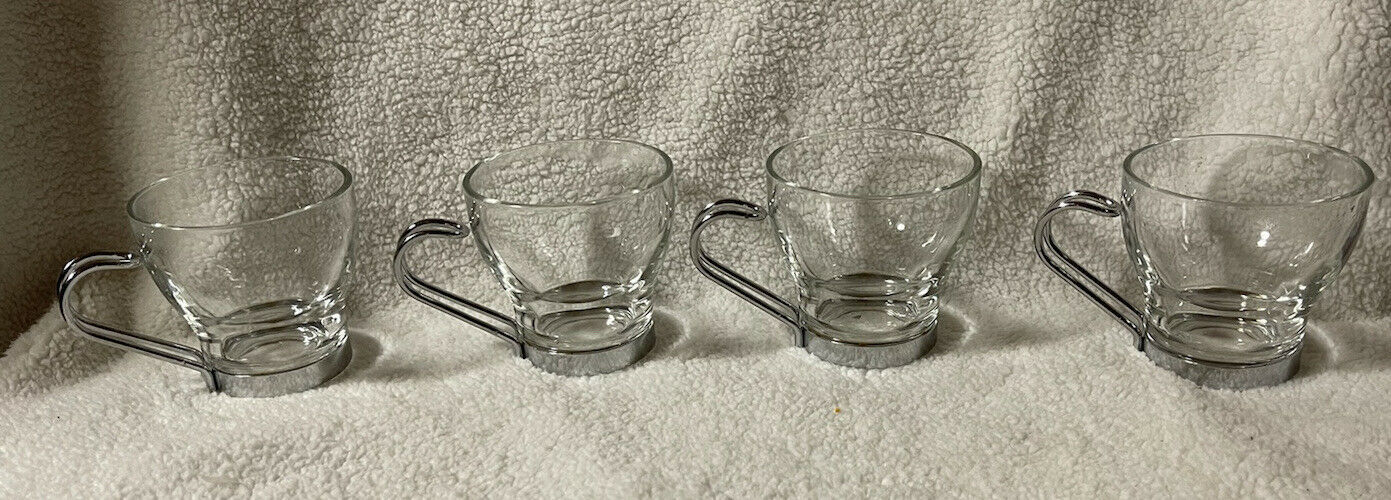 Set of 4 Glass/Stainless Espresso Mugs/Cups VERDI by Bormioli Rocco 3.5 oz - $19.96