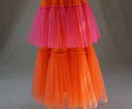 Orange Hot-pink Tiered Party Tulle Skirt Layered Mesh Tulle Maxi Skirt Plus Size image 4