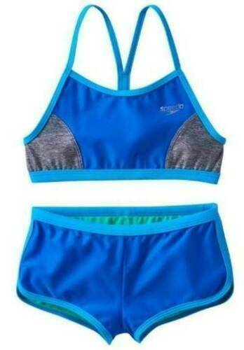 Girls Swimsuit Speedo Racerback Bikini 2 Pc Blue Gray Bathing Suit $44 NEW-sz 7