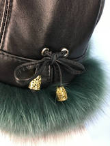 Finn Fox Fur Ushanka Hat with Leather, Saga Furs Green Fox Trapper Aviator Hat image 3