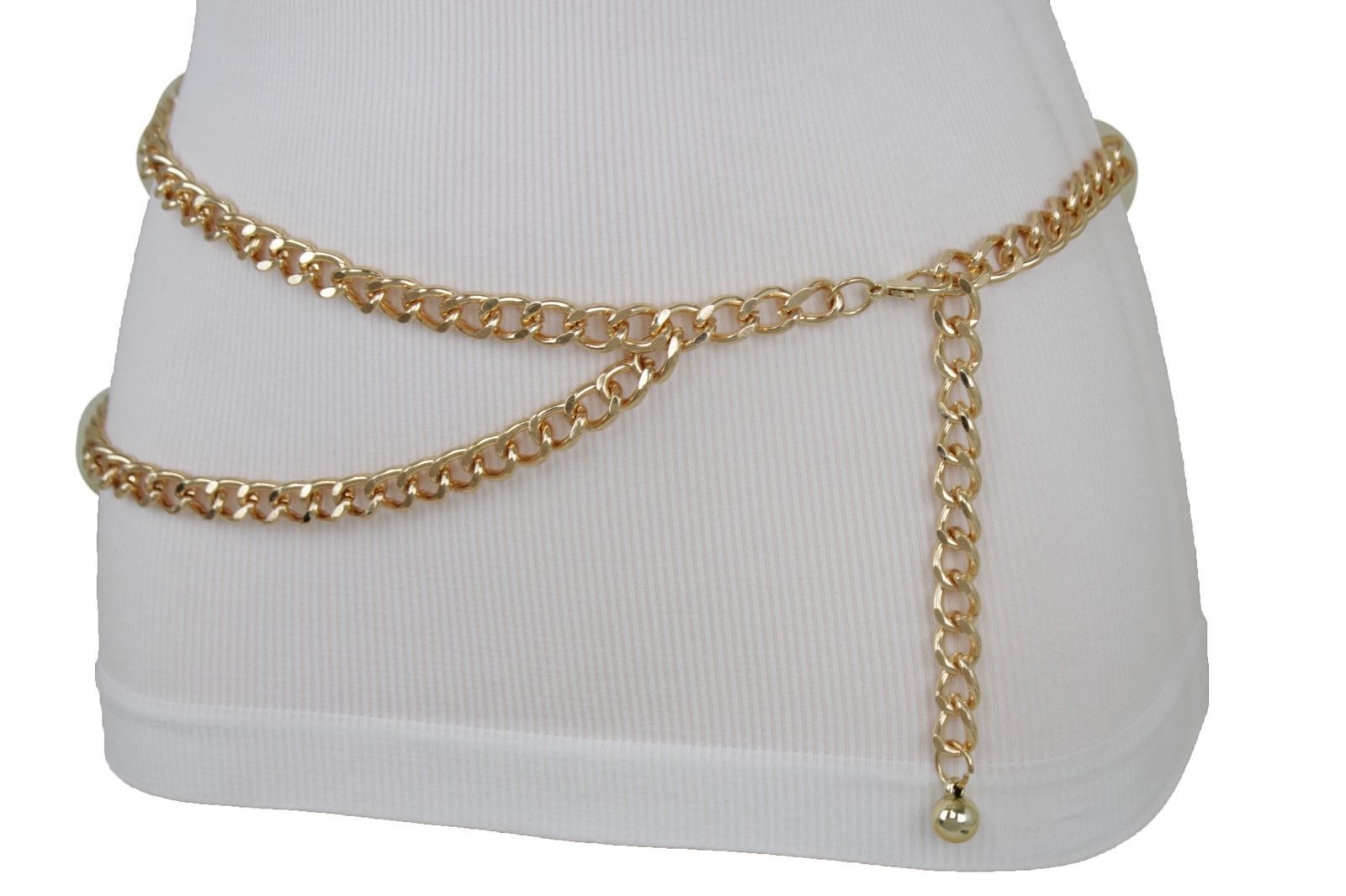 New Women Dressy Fashion Belt Hip Waist Gold Metal Chain Links Size XS