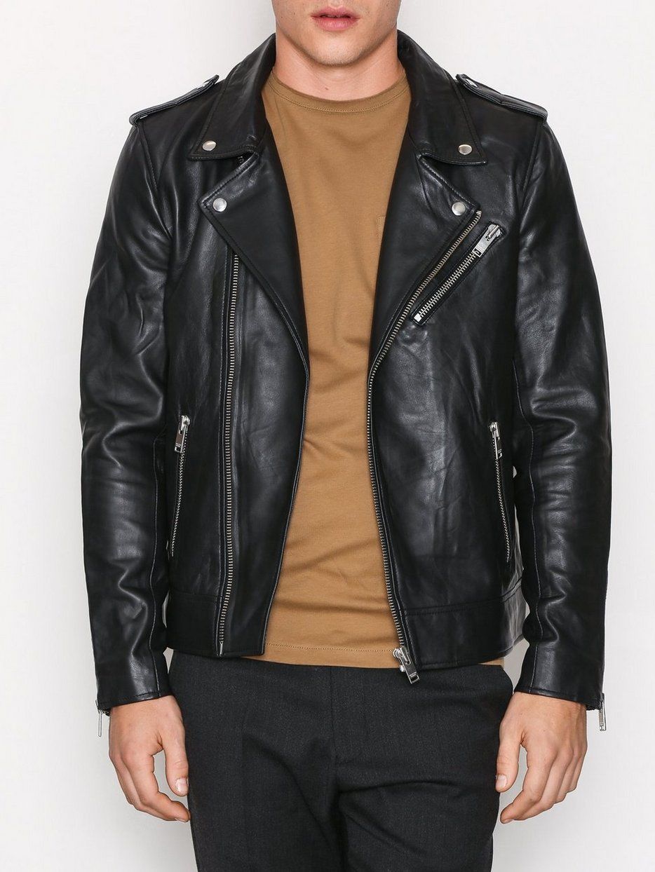 Mens Genuine Lambskin Black Leather Jacket, Motorcycle New Slim Fit ...