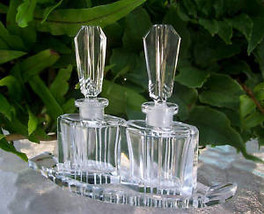 PAIR~Vintage Czech Perfume Bottles &amp; Tray~Signed~RARE~5&quot;Tall~Excellent C... - $435.59