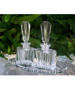 PAIR~Vintage Czech Perfume Bottles & Tray~Signed~RARE~5"Tall~Excellent Condition - $435.59