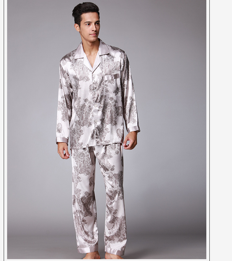 Image of Mens Luxurious Silk Blend Long Sleeve Pajamas Set