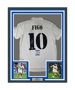 Framed Autographed/Signed Luis Figo 33x42 Real Madrid White Jersey BAS COA - $599.99