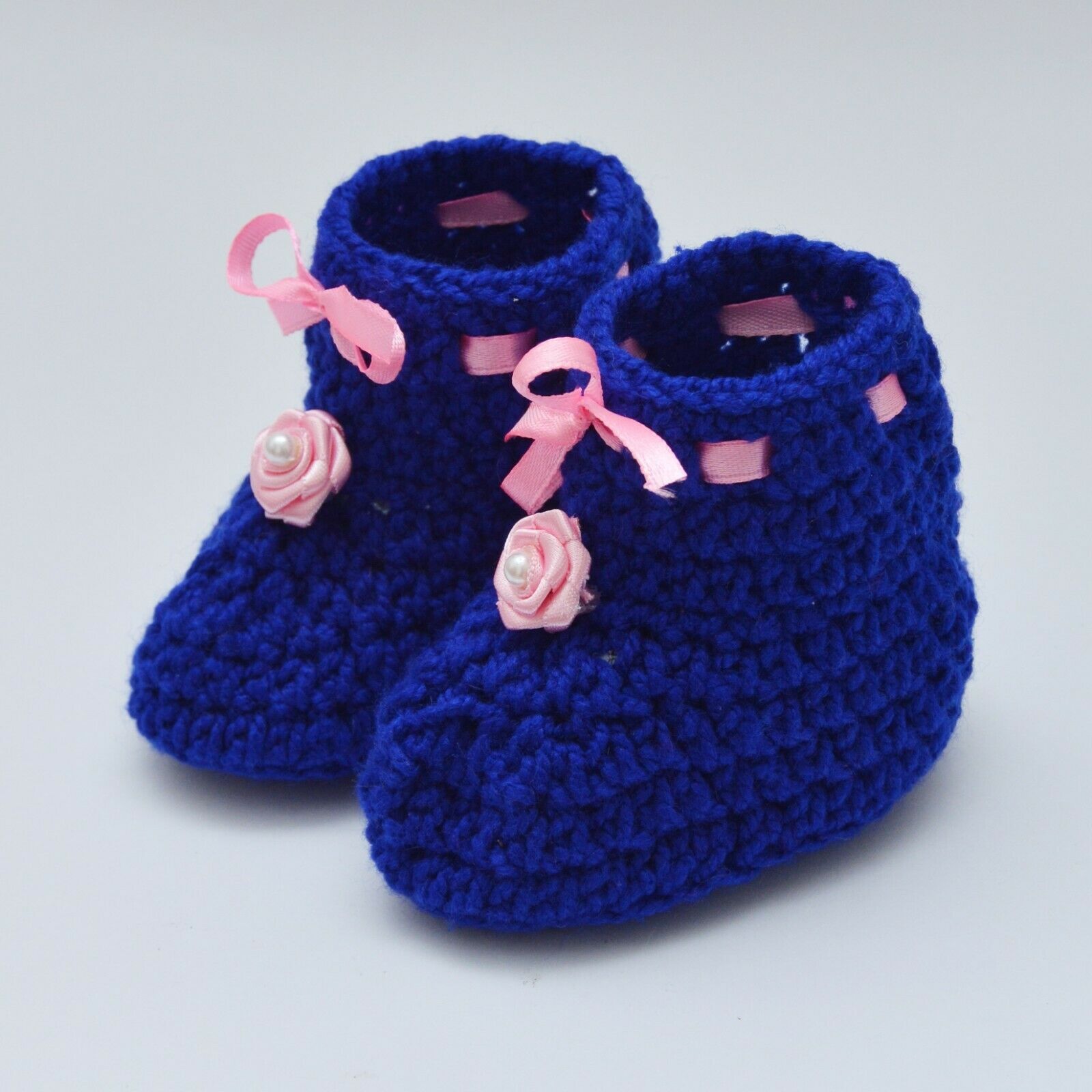 Baby Blue/Pink/White Boy/Girl Acrylic Knitted Bow Bootee/Booties Socks Newborn