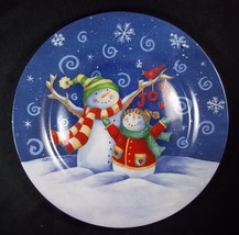 Debi Hron Joyful Snowmen stoneware plate 8" Gibson - $7.87