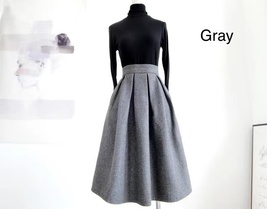 Women Winter Wool Skirt Outfit High Waist A-line Khaki Winter Skirt Plus Size image 9