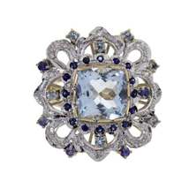 Gold Diamond Sapphire Aquamarine Cocktail Ring.  - $1,980.00