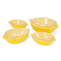 Lemon Shaped Nesting Serving Bowls Set of 4 Small Yellow Ceramic Citrus Pattern image 3