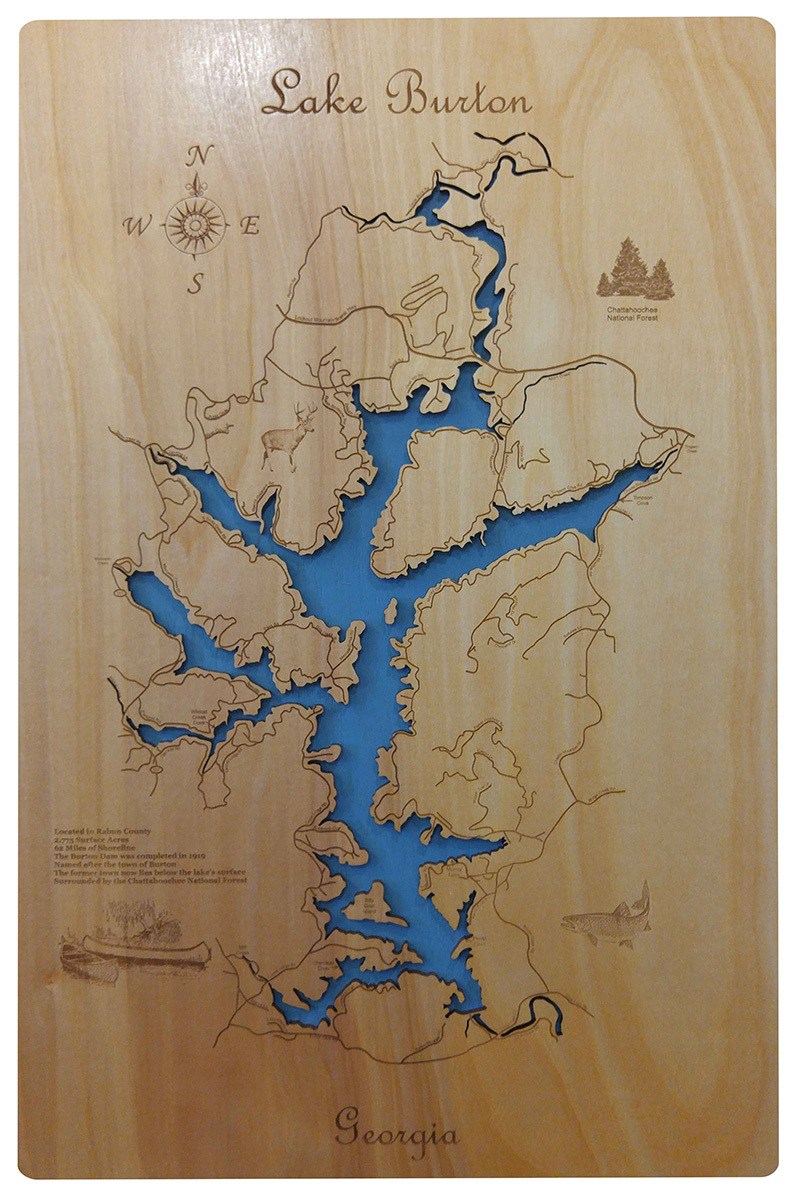 Wood Laser Cut Map of Lake Burton, Georgia Topographical Engraved Map ...