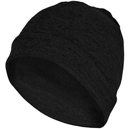 MERIWOOL Unisex Merino Wool Cuff Beanie Hat - Black - Hats