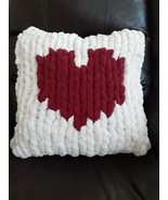 Chunky Knit Square Pillow | Handmade Decorative Pillow| Pillow with Hear... - $45.00