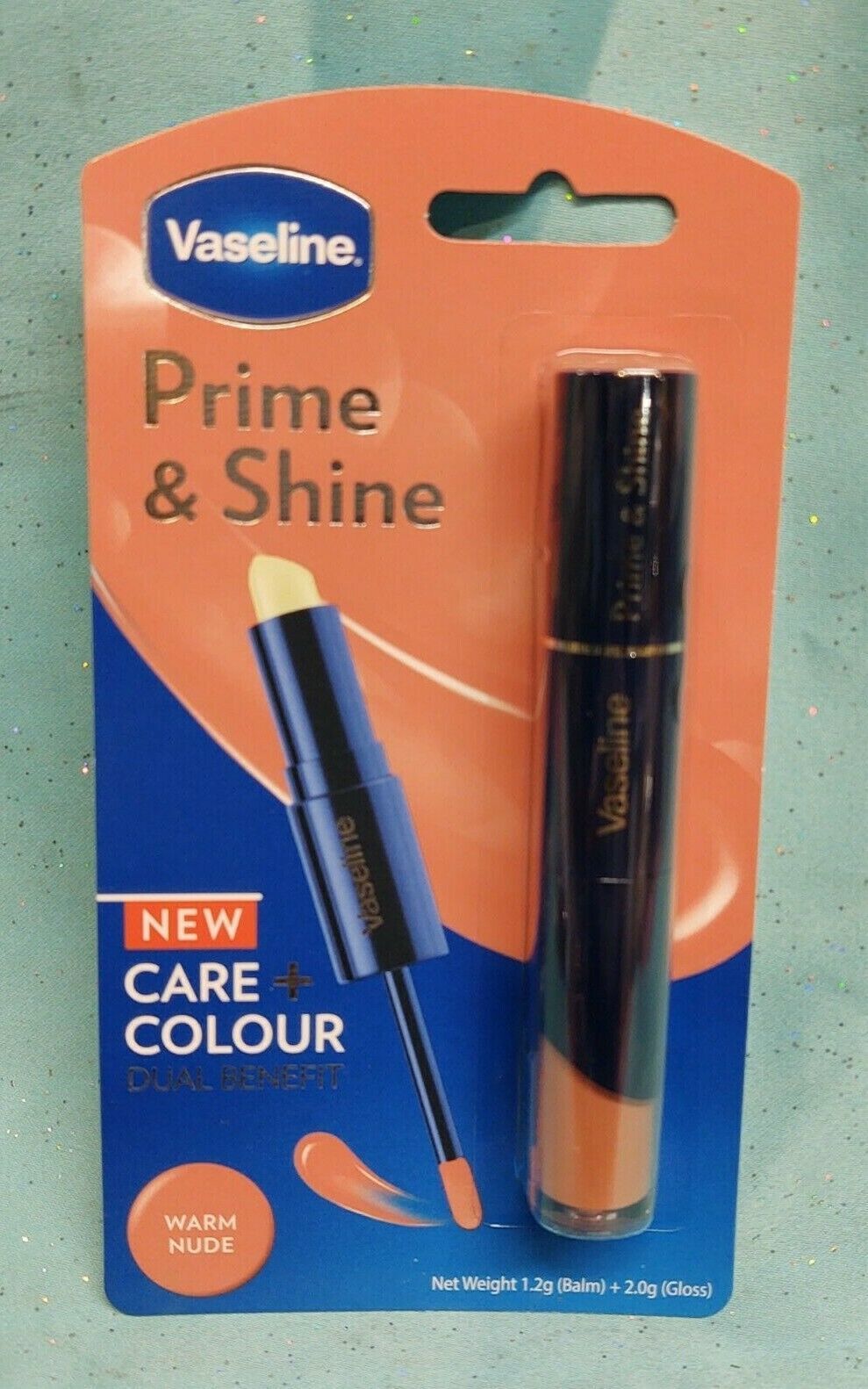 vaseline prime & shine 2-in-1 lip balm primer & colored gloss duo warm nude new!