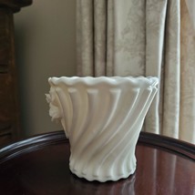 Vintage Milk Glass Vase or Planter with Raised 3D Flowers Roses, maybe Lefton? image 7