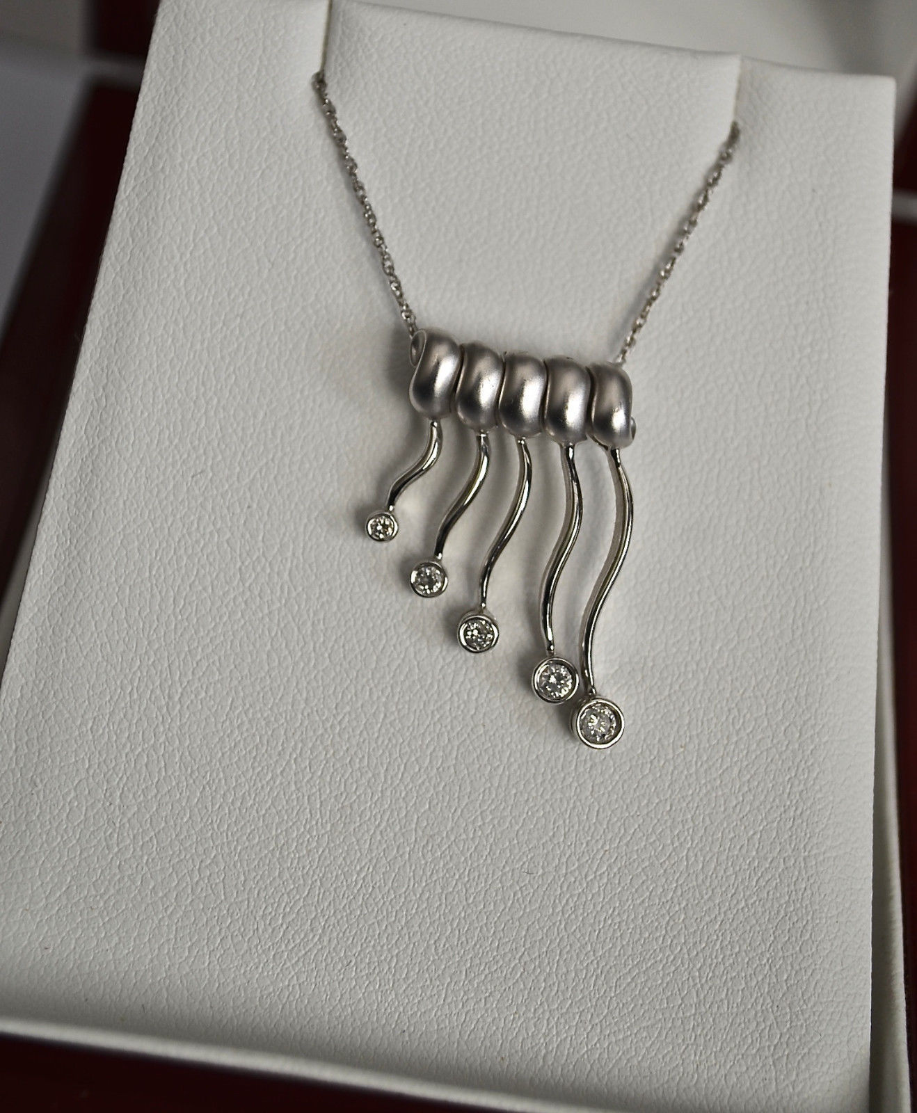 Luxury 14K White Gold Diamond Waterfall Pendant Necklace Genuine Diamond