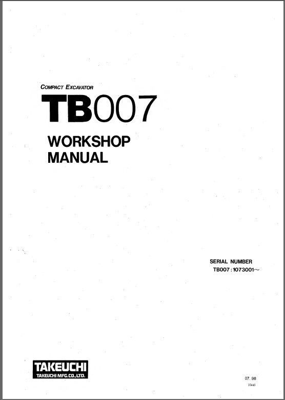 TL 10 Takeuchi TL10 Track Loader Service Workshop Manual CD 
