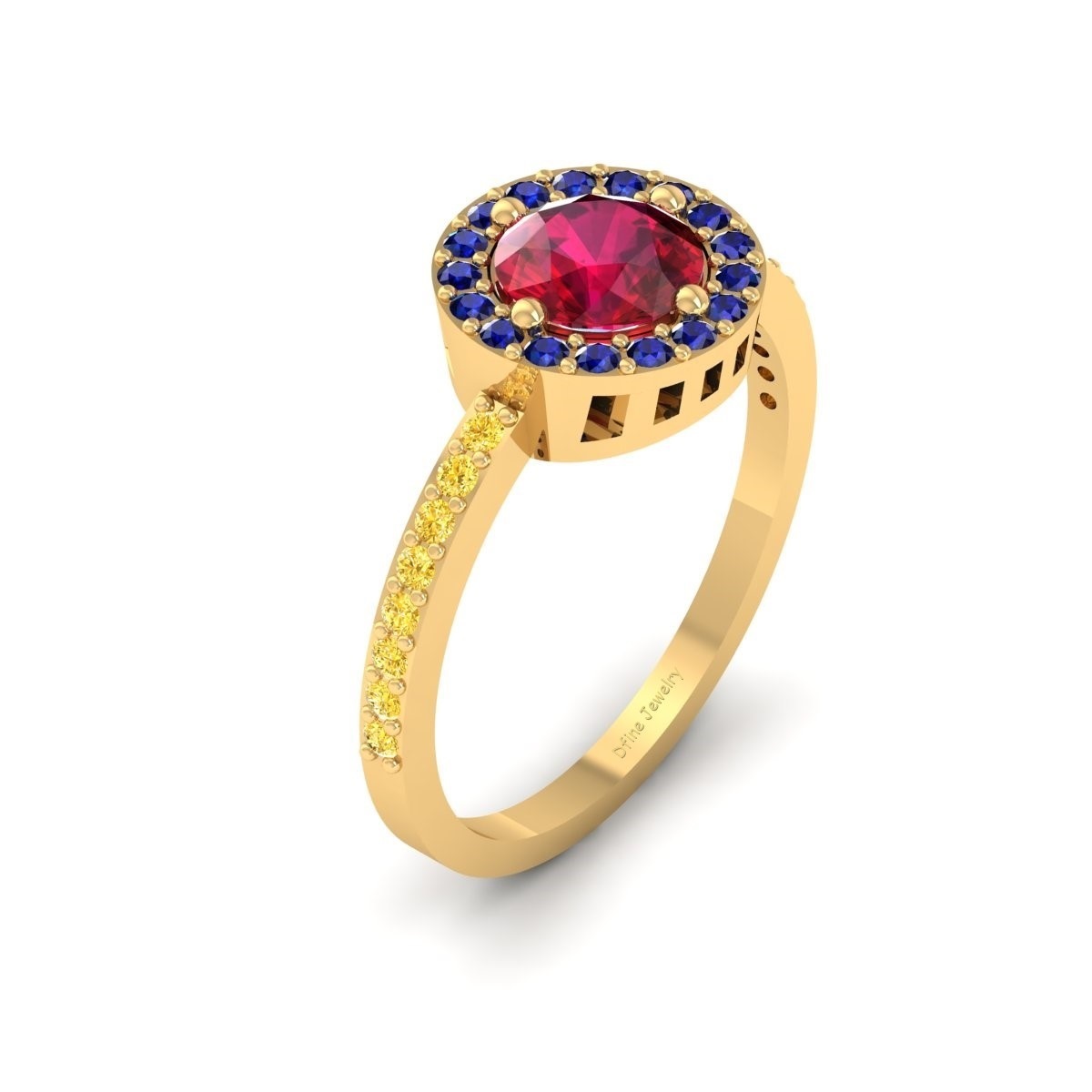 Superhero Inspired Halo Wedding Ring Solid 14k Yellow Gold