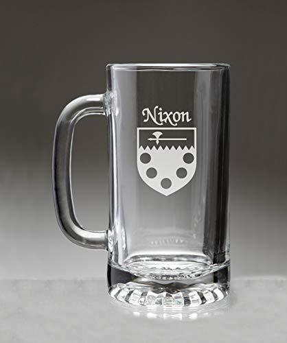 Nixon Irish Coat of Arms Glass Beer Mug (Sand Etched)